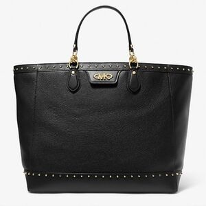 Michael Kors Devon Extra-Large Studded Pebbled Leather Tote Bag Black Purse $558